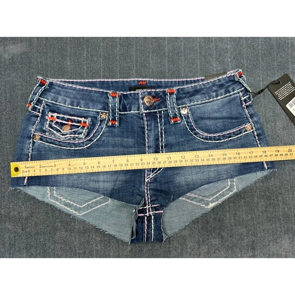 True Religion Spicy Short Flap Super T Denim Shorts Wave Lily Blue‎ W29 NEW
